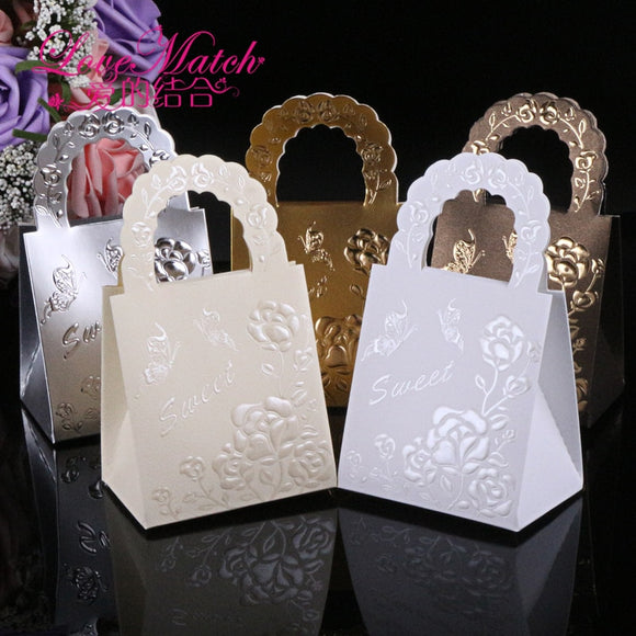 25Pcs Handbag Design Paper Candy Box,Sweet Flower Gift Box For Baby Shower,Wedding Candy Box With Garlands,Event Party Supplies