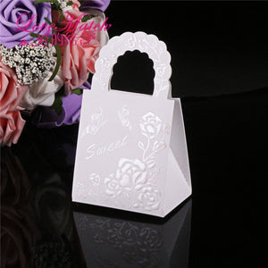 25Pcs Handbag Design Paper Candy Box,Sweet Flower Gift Box For Baby Shower,Wedding Candy Box With Garlands,Event Party Supplies