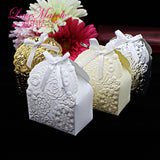 25Pcs Golden/Ivory/Sliver Printed Flower Wedding Favors Candy Boxes,7x4x9cm Christmas Gift Boxes ,Event Party Supplies Candy Box