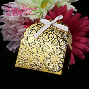 25Pcs Golden/Ivory/Sliver Printed Flower Wedding Favors Candy Boxes,7x4x9cm Christmas Gift Boxes ,Event Party Supplies Candy Box