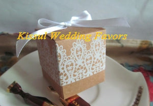 (100 Pieces/lot) Wedding candy box favor Rustic and Lace Kraft Favor Box with Lace design Wedding Party Favor boxes Gift box