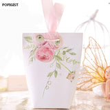 100pcs Wedding Favors Upscale Candy Boxes White/pink flowers gift box Party Chocolate Box + ribbon three designs