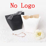 100/50/20PCS White/Black Color Blank/with Logo Wedding Gift Boxes Paper Cake Box Baby Shower Favor Boxes Candy Box With Ribbon