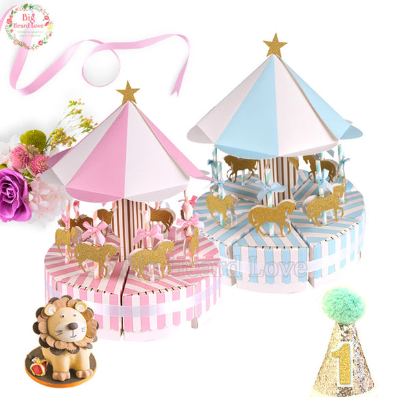 Free Shipping 8pcs Carousel Gift Box Wedding Favors Party Baby Shower Souvenirs Candy Box Birthday Party Decorations Kids