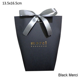 5pcs Upscale Black White Bronzing "Merci" Candy Bag French Thank You Wedding Favors Gift Box Package Birthday Party Favor Bags