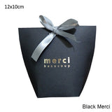 5pcs Upscale Black White Bronzing "Merci" Candy Bag French Thank You Wedding Favors Gift Box Package Birthday Party Favor Bags