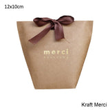 5pcs Upscale Black White Bronzing "Merci" Candy Bag French Thank You Wedding Favors Gift Box Package Birthday Party Favor Bags