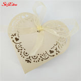 50pcs Laser Cut Heart Wedding Candy Boxes Gift Box with Ribbon Birthday Sweet Bag Wedding Favors box For Guest Party Supplies 8Z