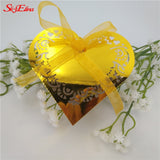 50pcs Laser Cut Heart Wedding Candy Boxes Gift Box with Ribbon Birthday Sweet Bag Wedding Favors box For Guest Party Supplies 8Z