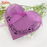 50pcs Laser Cut Heart Wedding Candy Boxes Gift Box with Ribbon Birthday Sweet Bag Wedding Favors box For Guest Party Supplies 8Z