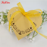 50pcs Laser Cut Heart Wedding Candy Boxes Gift Box with Ribbon Birthday Sweet Bag Wedding Favors box For Guest Party Supplies 8Z