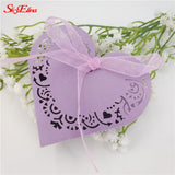 50pcs Laser Cut Heart Wedding Candy Boxes Gift Box with Ribbon Birthday Sweet Bag Wedding Favors box For Guest Party Supplies 8Z