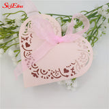 50pcs Laser Cut Heart Wedding Candy Boxes Gift Box with Ribbon Birthday Sweet Bag Wedding Favors box For Guest Party Supplies 8Z