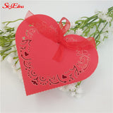 50pcs Laser Cut Heart Wedding Candy Boxes Gift Box with Ribbon Birthday Sweet Bag Wedding Favors box For Guest Party Supplies 8Z