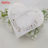 50pcs Laser Cut Heart Wedding Candy Boxes Gift Box with Ribbon Birthday Sweet Bag Wedding Favors box For Guest Party Supplies 8Z