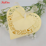 50pcs Laser Cut Heart Wedding Candy Boxes Gift Box with Ribbon Birthday Sweet Bag Wedding Favors box For Guest Party Supplies 8Z