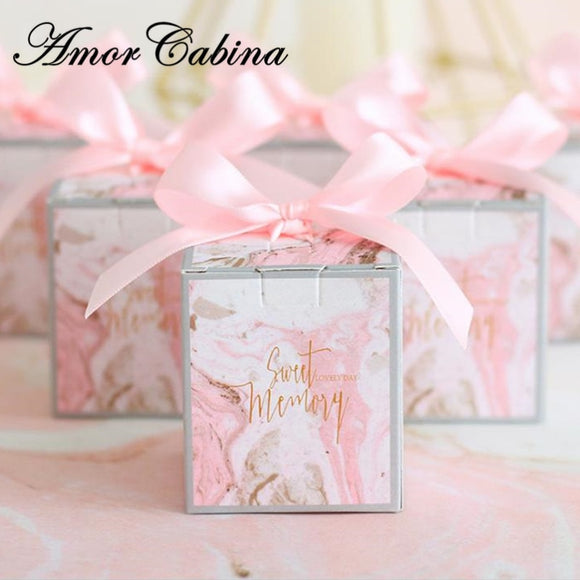 50pcs European creative pink marble style square box wedding gift bag candy chocolate box wedding party gift box