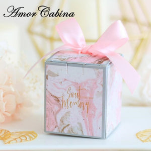 50pcs European creative pink marble style square box wedding gift bag candy chocolate box wedding party gift box