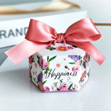 New Europe Hexagon Style Candy Box Wedding Favors Paper Gift Boxes with Ribbon Baby Shower Birthday Gifts Bag Party Supplies