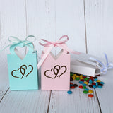 10pcs Mini Paper Bags with Ribbon Hot Stamping Heart Shape Candy Boxes Cookie Bags with Handle Gift Boxes Wedding Party Decor