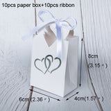 10pcs Mini Paper Bags with Ribbon Hot Stamping Heart Shape Candy Boxes Cookie Bags with Handle Gift Boxes Wedding Party Decor