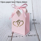 10pcs Mini Paper Bags with Ribbon Hot Stamping Heart Shape Candy Boxes Cookie Bags with Handle Gift Boxes Wedding Party Decor