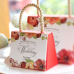 2Pcs Wedding Candy Box Cute Printed Flower Butterfly Wedding Gift Box For Party Favor Cookies Holder Bag Hemp Rope Handle Boxes