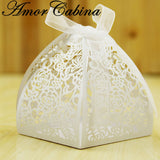 50pcs Wedding Lace Flower Design Laser Cut Candy Box Wedding Gift Box for Guest Wedding Gift Birthday Party Decoration