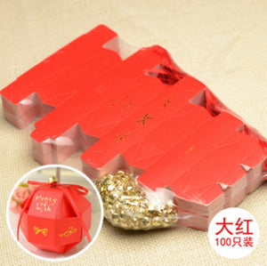 100pcs New Wedding Favors DIY Candy Boxes Bomboniera Party Gifts Chocolate Boxes With Ribbons & Small Bells