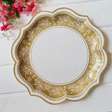 12pcs/set Gold Party Floral Paper Plate Tea Party Picnic Dessert Dishes  Tableware Disposable Wedding Decor Birthday decorate