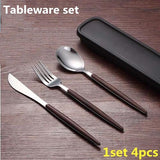 1-4sets Portable Gold Cutlery Set 304 Stainless Steel Dinnerware With Plastic Handle For Kids Dinner Travel Tableware Set