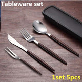 1-4sets Portable Gold Cutlery Set 304 Stainless Steel Dinnerware With Plastic Handle For Kids Dinner Travel Tableware Set