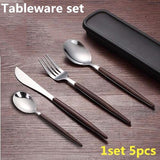 1-4sets Portable Gold Cutlery Set 304 Stainless Steel Dinnerware With Plastic Handle For Kids Dinner Travel Tableware Set